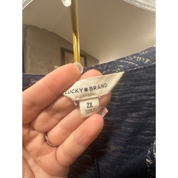 Lucky Brand Womens Plus Size 2X Blue Bandana Print Henley Tunic Top - Picture 3 of 7